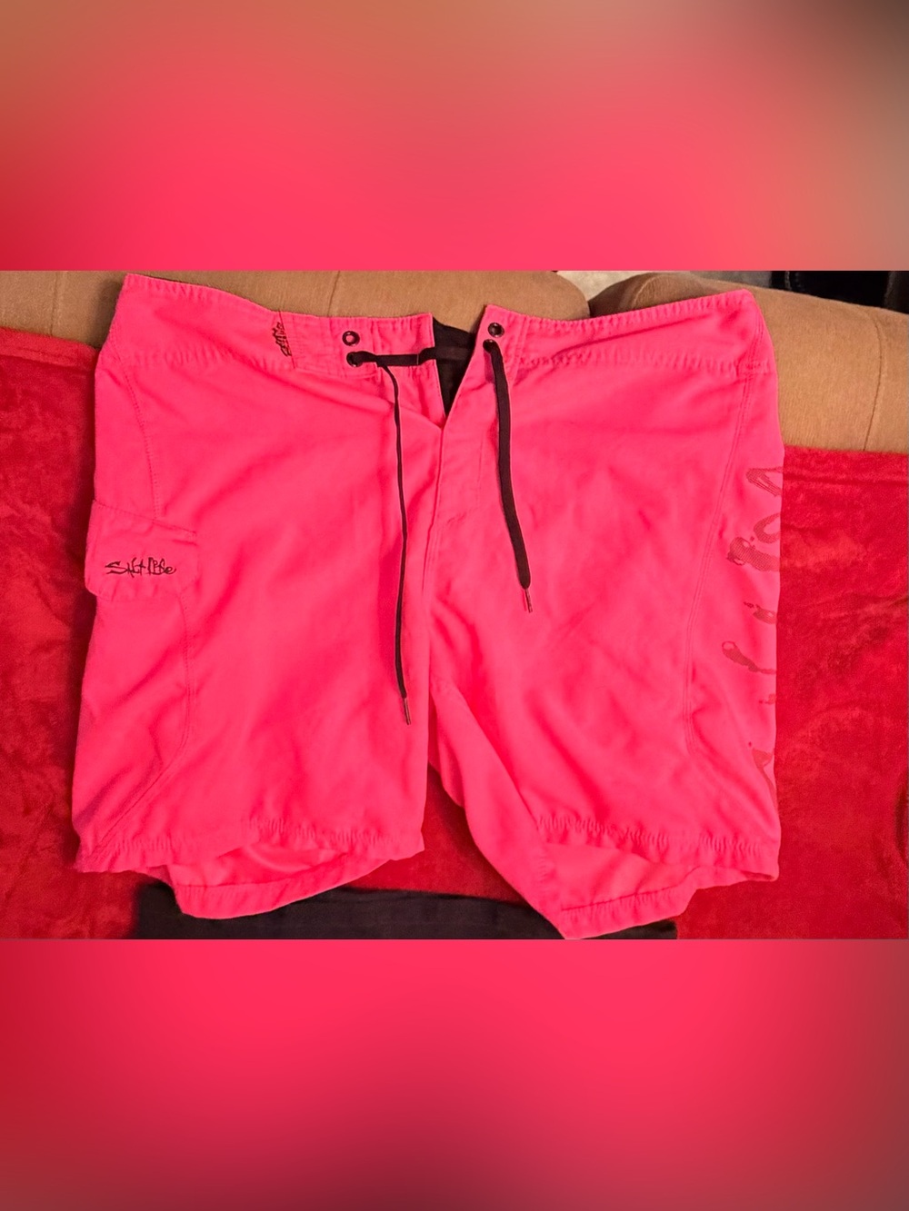 Salt Life Men's Neon Pink Athletic Drawstring Swim/Board Shorts